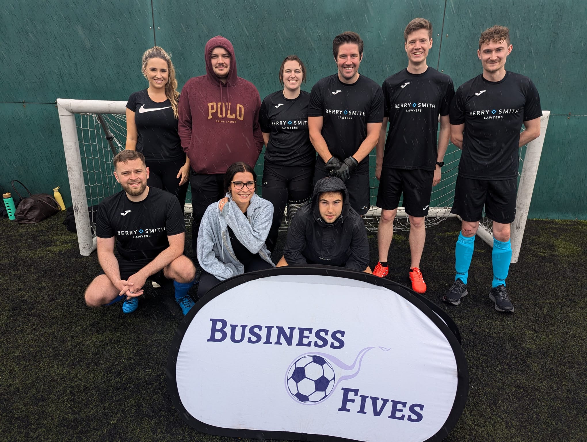 Corporate team photo at a Gôl Centres 5-a-side tournament in Cardiff